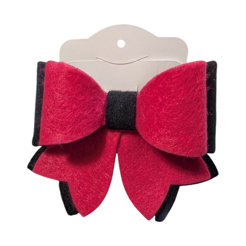 Pink & Black Felt Hair Bow Clip